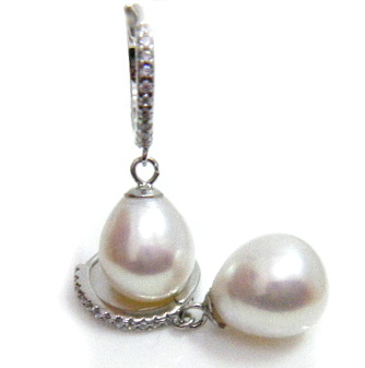White 10.3 Drop Pearls on Silver HuggiesPearls
